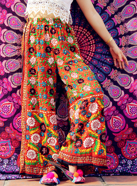 定制 泰国民族风手工刺绣半身裙纱丽拼接波西米亚大摆拼色长裙女夏