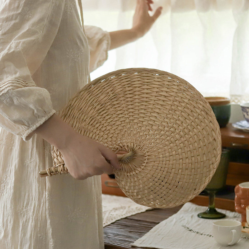 无味清欢 夏季桃形粽叶扇子 手工编织纳凉蒲扇复古文艺家居手摇扇