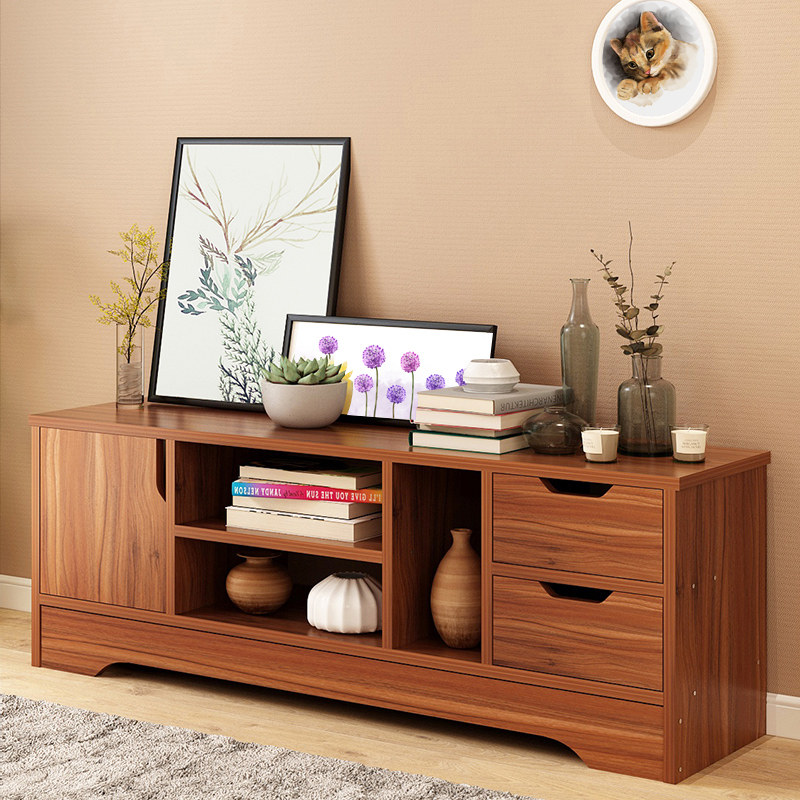 电视柜现代简约北欧仿实木茶几电视柜组合客厅伸缩地柜电视机柜