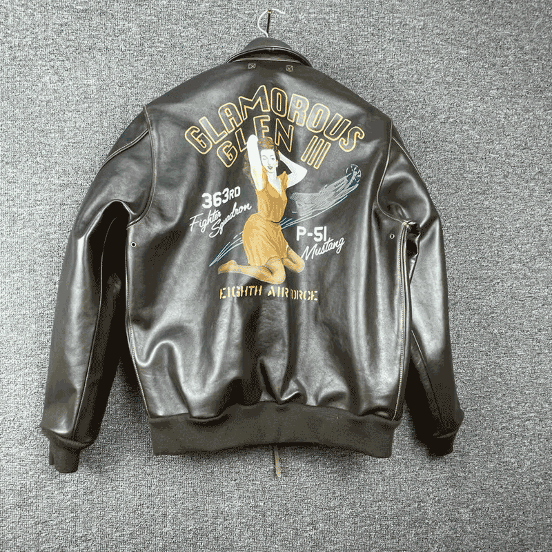 经典a2空军飞行夹克马皮美女背画帅气真皮男士短款皮阿美咔叽衣