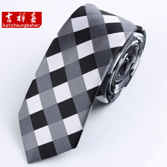 吉祥春 新款韩版窄领带 男英伦休闲窄领带6cm 黑灰色格纹 L6035