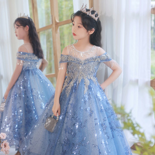 女童公主裙2023新款钢琴演奏服儿童主持人高端走秀生日晚礼服