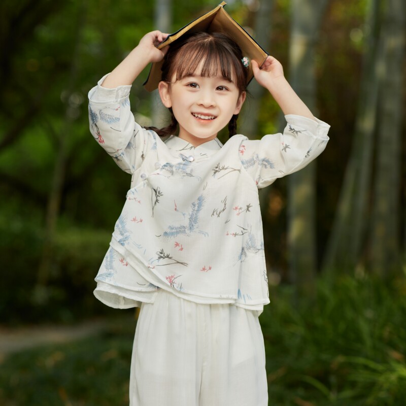 儿童汉服女童秋季新款中国风童装女孩文艺民国风宝宝国学服套装