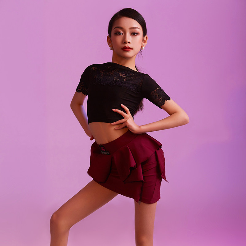 星辰舞服拉丁服装短袖练功服成人牛仔女儿童表演服两件套练功服装