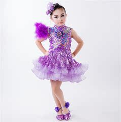 新款儿童独唱演出服女童主持礼服个性舞台女童演出服装紫色群舞