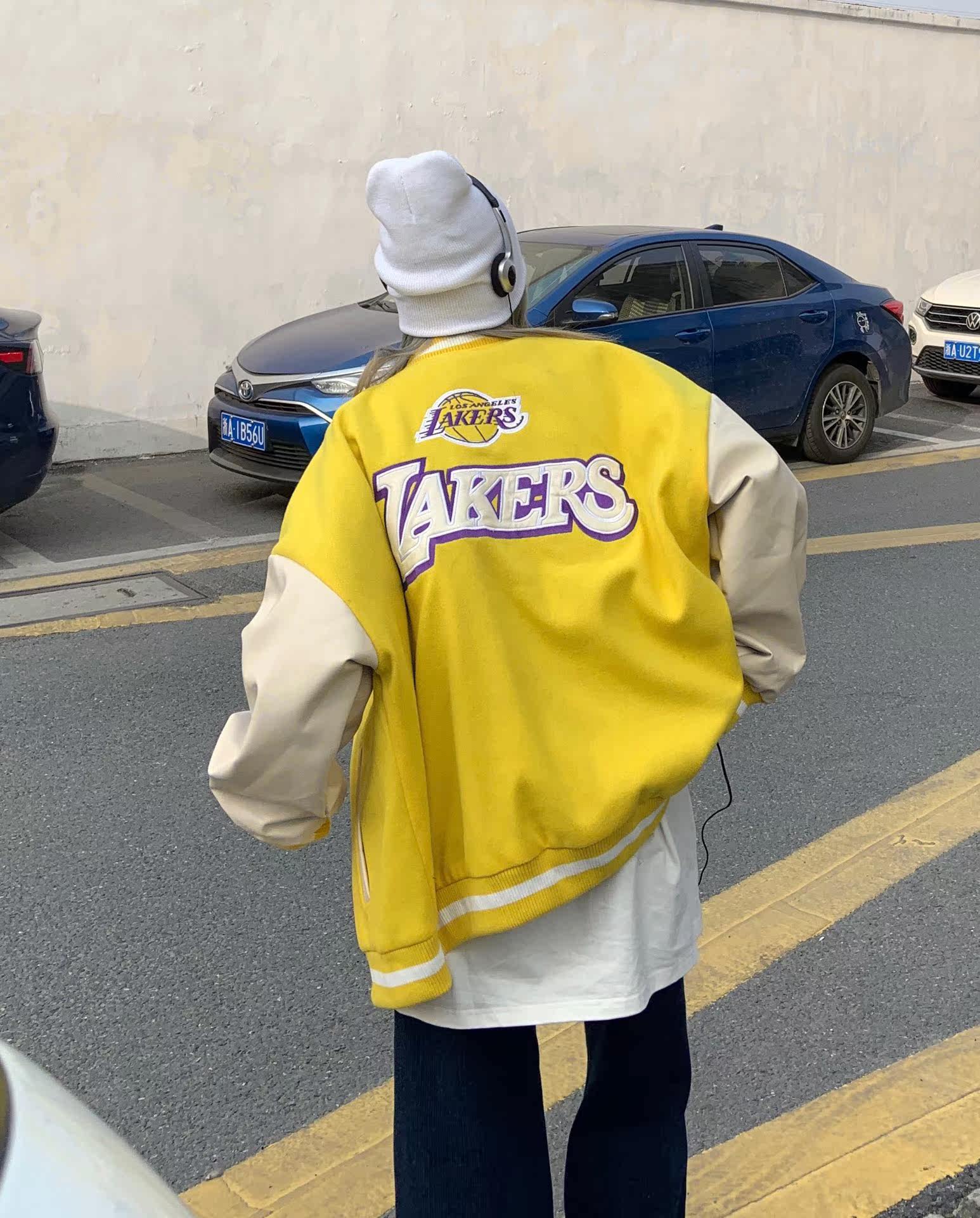 2022春季新款 nba美式lakers湖人队立领棒球服夹克宽松外套男女潮