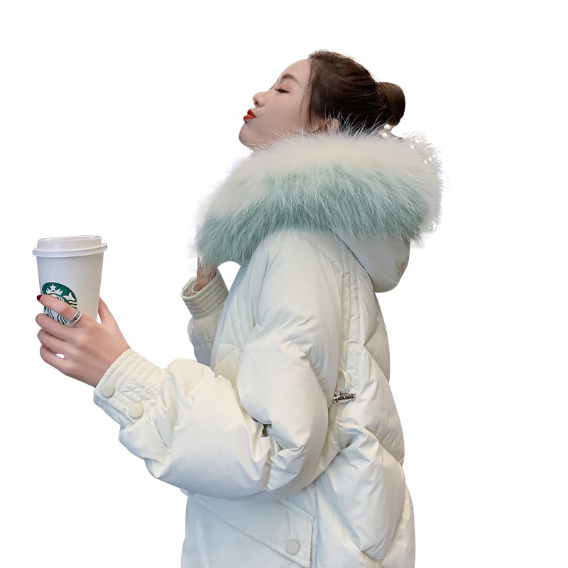 羽绒服女中长款2019冬季新款潮ins时尚网红长过膝大毛领修身的白底图