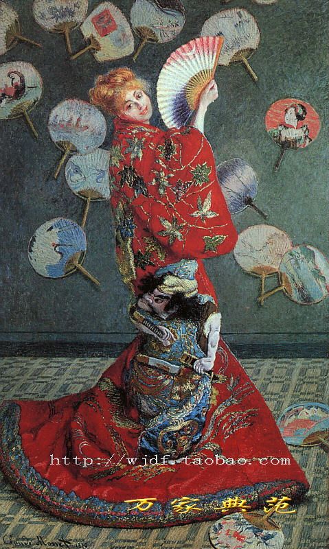 日本仕女莫奈作品手绘油画客厅玄关挂画餐厅油画