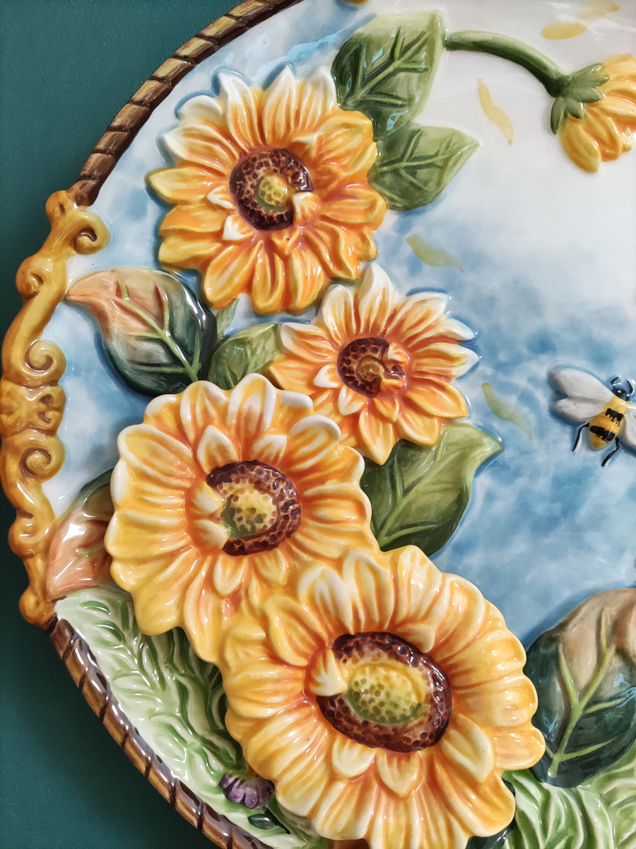 方亚陶瓷向日葵10寸挂盘摆盘装饰看盘精品手绘瓷盘家居装饰摆设