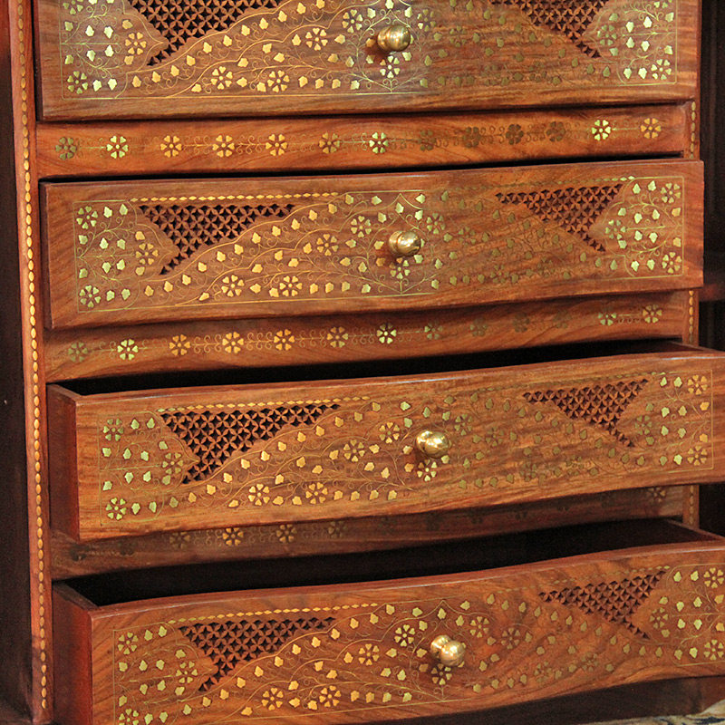 高75宽121厚50cm印度花梨木家具进口镶铜木雕摆件古典