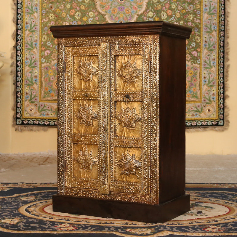 宽60厚35高90cm印度花梨木家具进口镶铜木雕摆件古典家具q19 - 拍卖