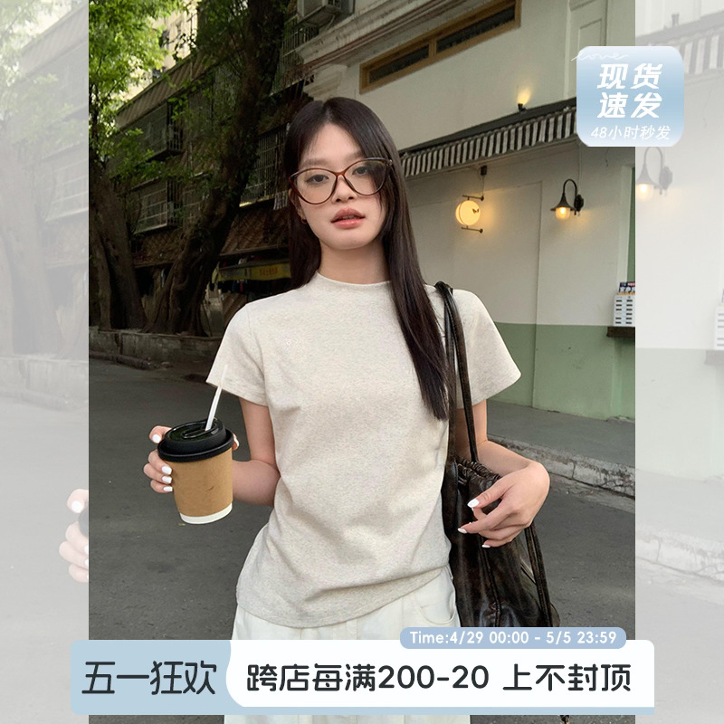 宋正恩正肩短袖t恤女2024新款夏季纯棉宽松白色内搭半袖体恤上衣