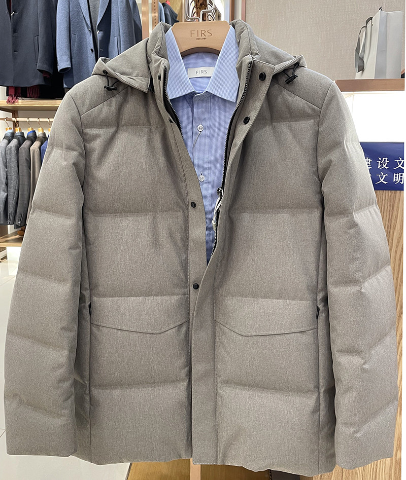 杉杉男装商场同款锦纶面料时尚休闲连帽合身羽绒服浅色22133502-3