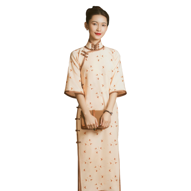 红馆真丝旗袍桑蚕丝高端传统长款平裁无省老上海民国风旗装遇雨客