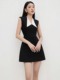 高级感显瘦小黑裙女越南设计师黑白撞色翻领无袖名媛风连衣裙