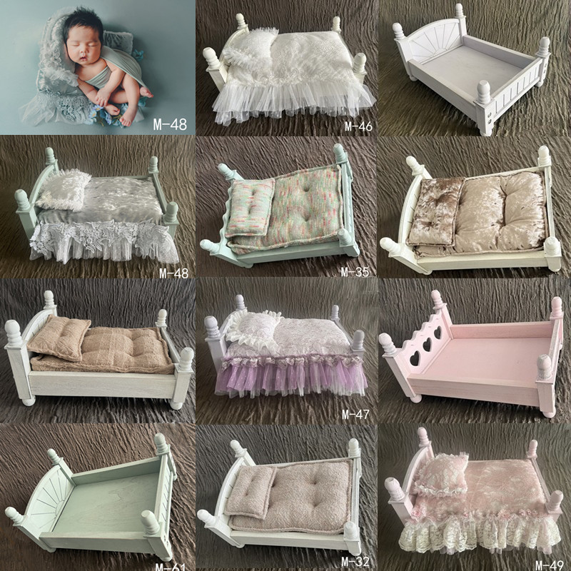 新生儿摄影道具婴儿拍照床垫枕头影楼宝宝月子照家具摆拍木质小床
