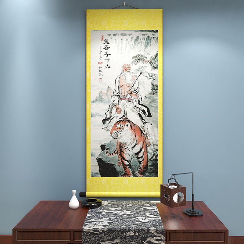 鬼谷子下山图骑虎画像挂画王禅老祖神像道教神像卷轴画供奉谋圣图