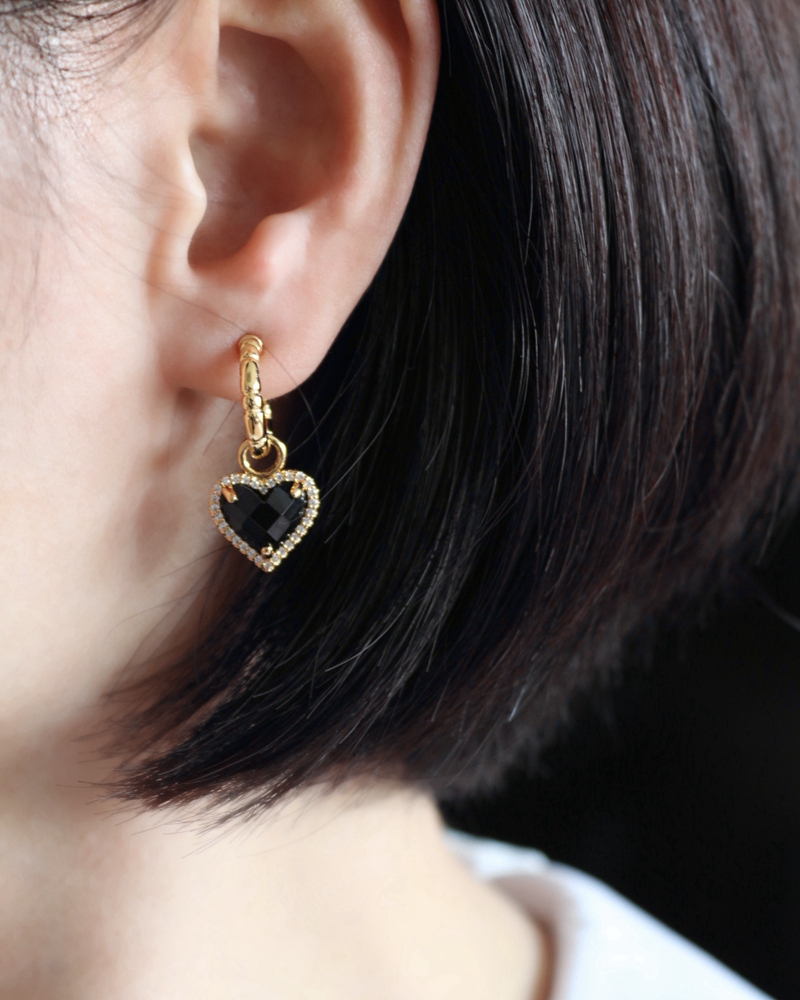 娜扎同款黑色桃爱心宝石时髦925银针耳环耳坠耳饰女装饰趣味法式