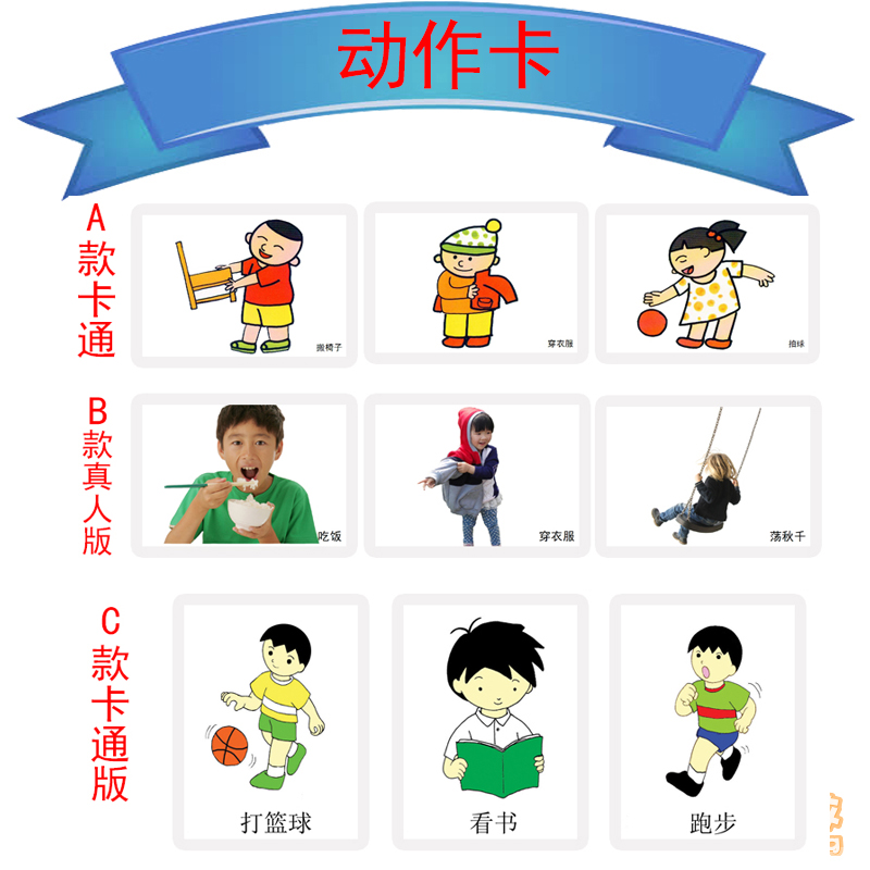 动作动词卡片语言发育迟缓唐氏自闭症孤独症aba康复