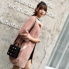 2016秋季新款女装韩版百搭中长款显瘦九分袖羊羔毛开衫外套W-632