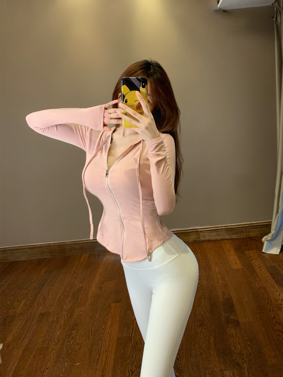 思瑞 弹力绒运动外套 时髦质感修身舒适显瘦拉链连帽休闲卫衣开衫