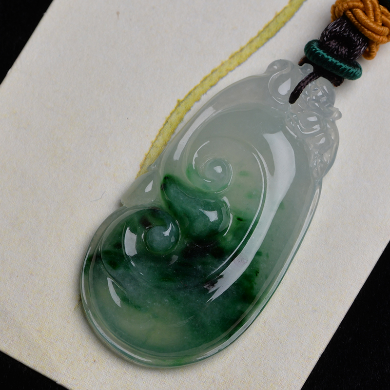 老坑冰糯种飘绿花如意挂件7.02克