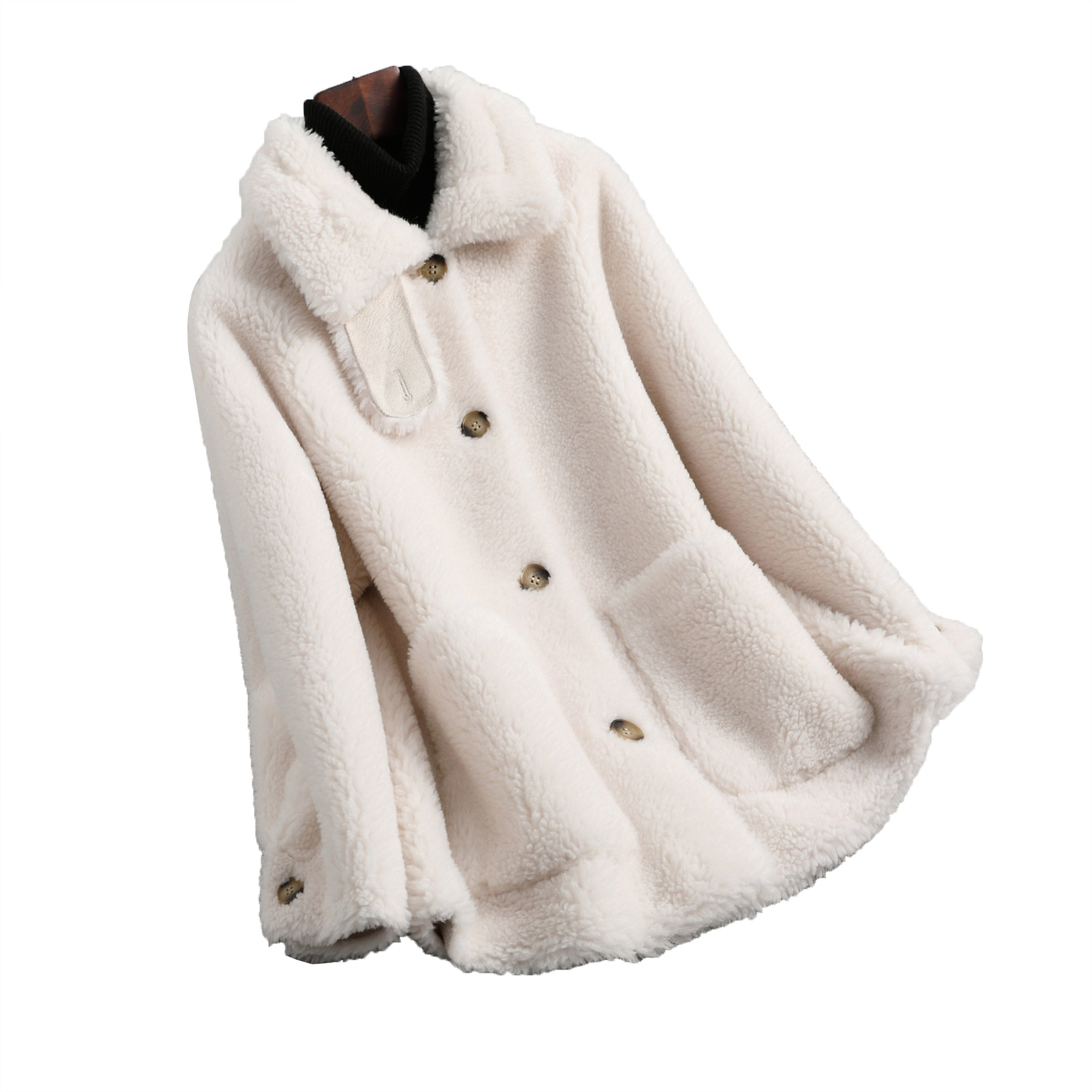 2019新款秋冬海宁反季羊剪绒大衣女短款复合皮毛一体羊毛皮草外套