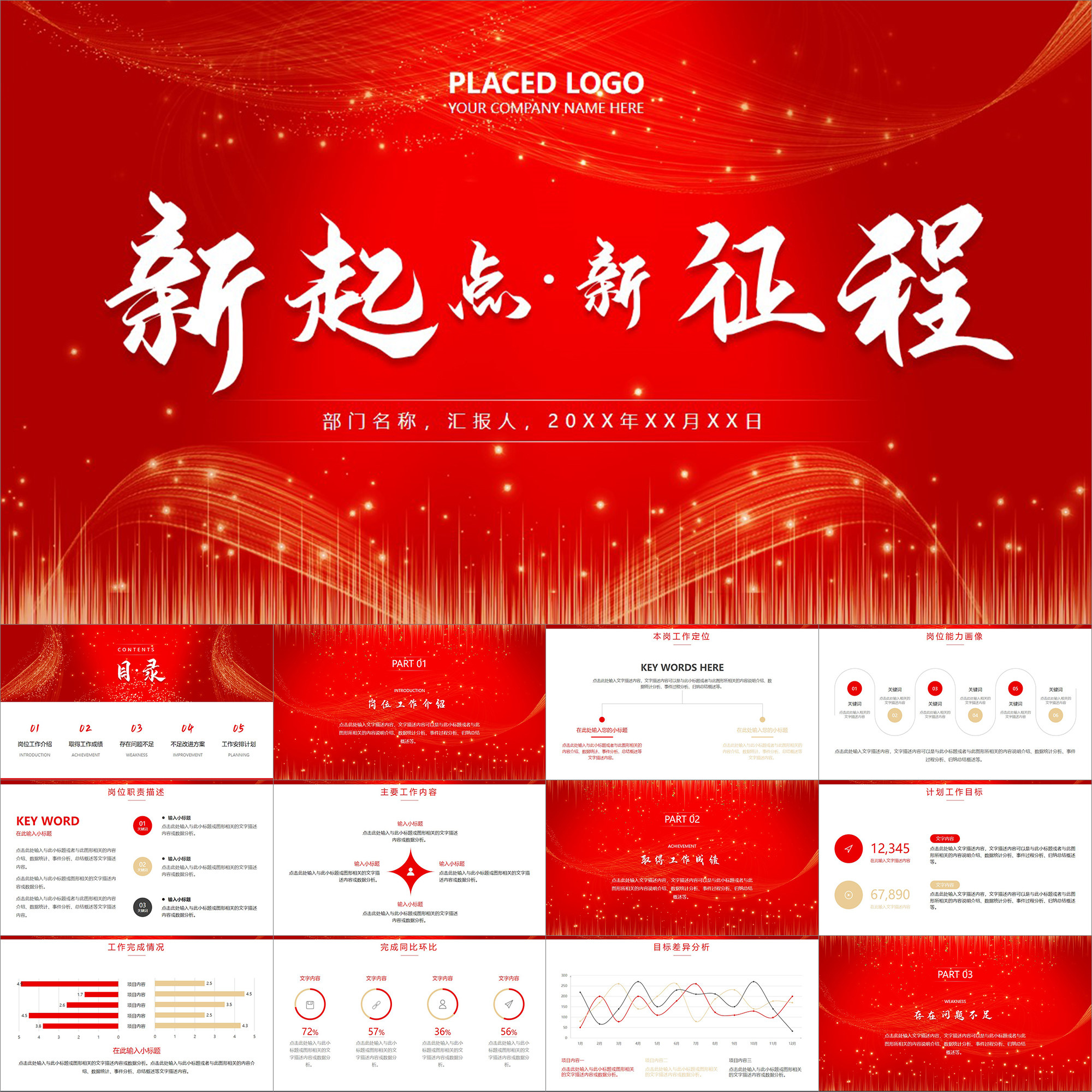 ppt动态红色新起点征程工作总结年度报告年终述职汇报设计素材