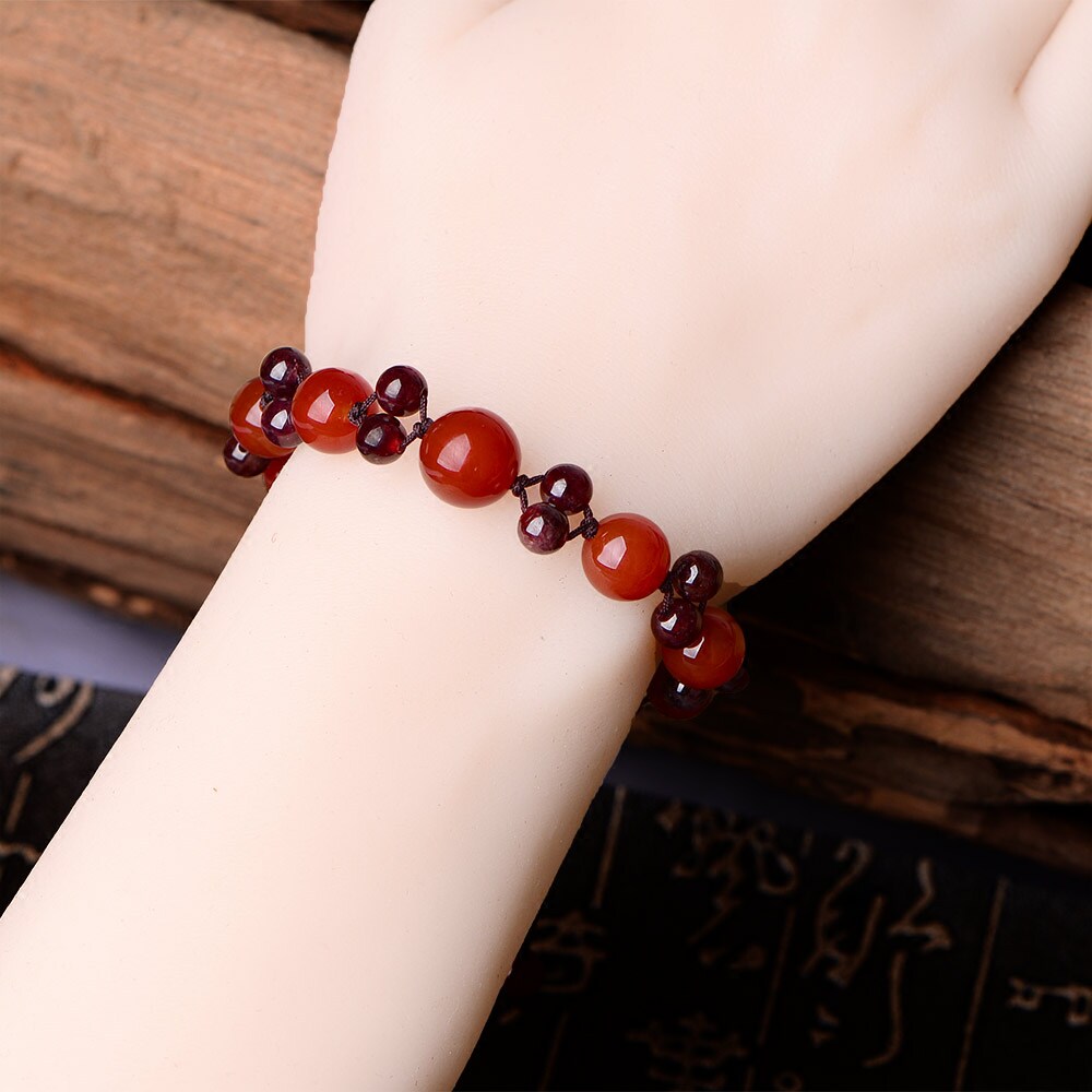民族风手链女手工编制复古特色装饰品红玛瑙石榴石手串闺蜜
