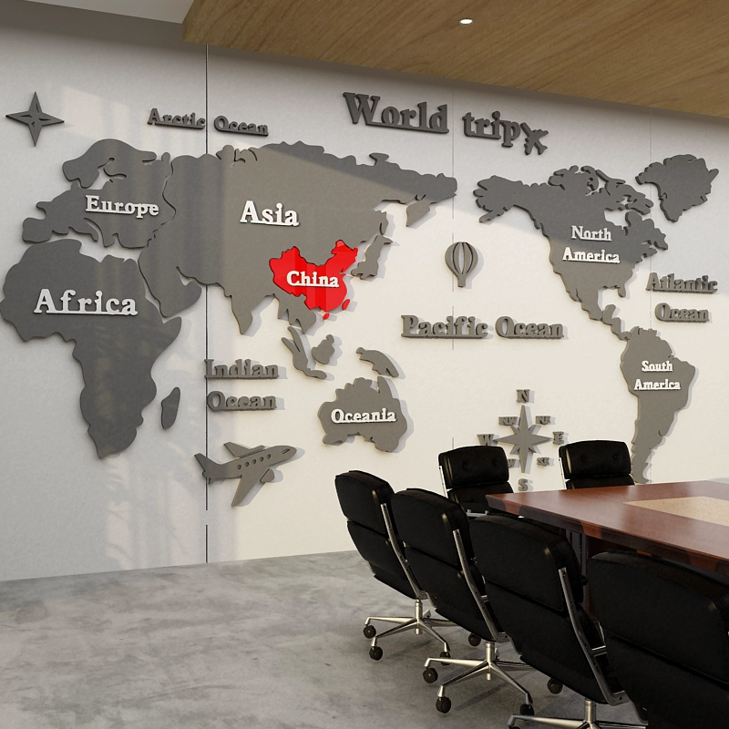 世界地图墙贴亚克力3d立体公司企业