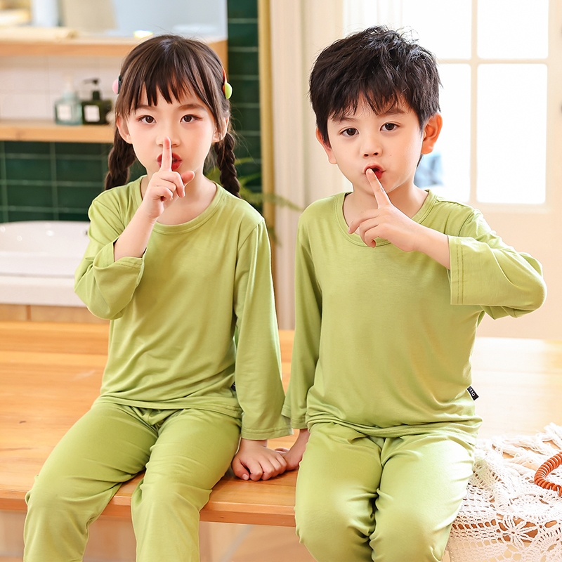 儿童睡衣春秋夏薄款莫代尔男童女童居家服套装夏宝宝高腰护肚空调