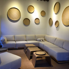 祁人原创设计北欧简约宜家咖啡厅曲木亚麻布艺双人 三人沙发R02