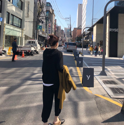 elielim 2018秋冬连帽卫衣针织套装女新款韩版宽松休闲长裤