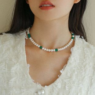新中式天然珍珠绿玛瑙串珠项链复古轻奢简约高级感颈链叠搭毛衣链