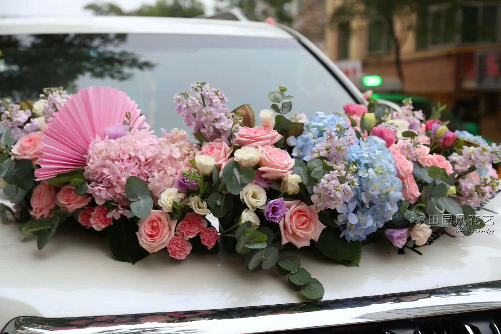 西安真花主婚车花车装饰车头花鲜花婚礼婚庆同城市区可上门安装