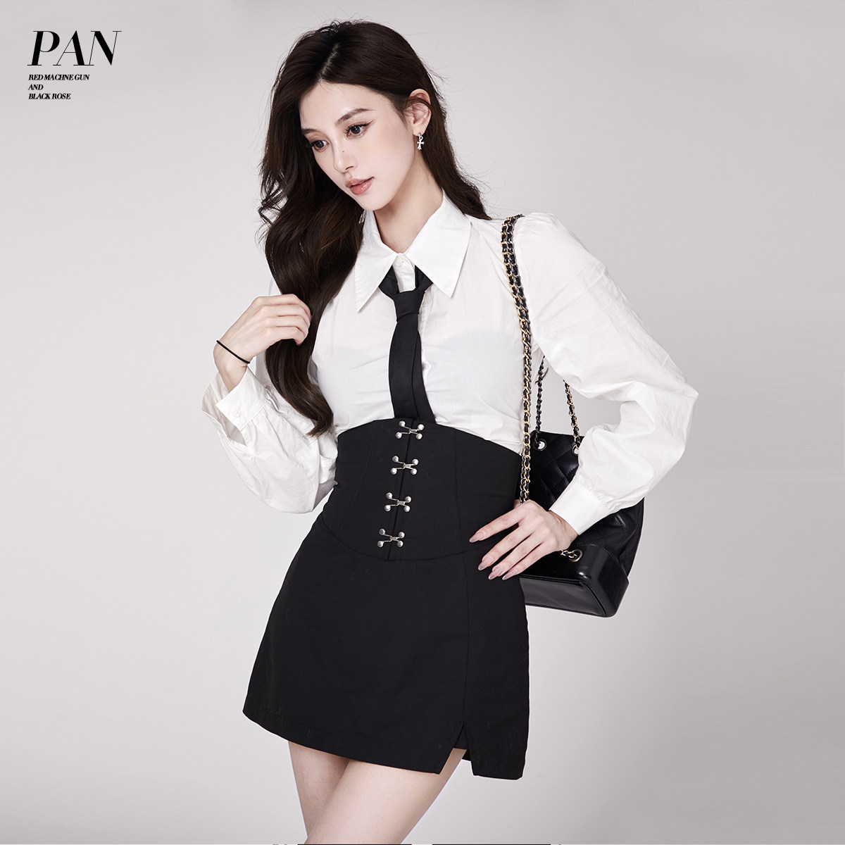 潘宁static 又a又飒白色领带衬衫女春季设计感小众别致休闲上衣