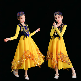 新疆舞蹈服装儿童维吾尔族舞蹈裙少数56个民族哈萨克舞演出服女童