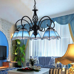 欧式美式吊灯蓝色铁艺客厅灯地中海现代卧室餐厅简约大气灯具