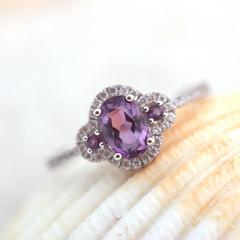 天然紫水晶戒指女925纯银镶嵌水晶宝石戒指女开口彩宝戒指饰品