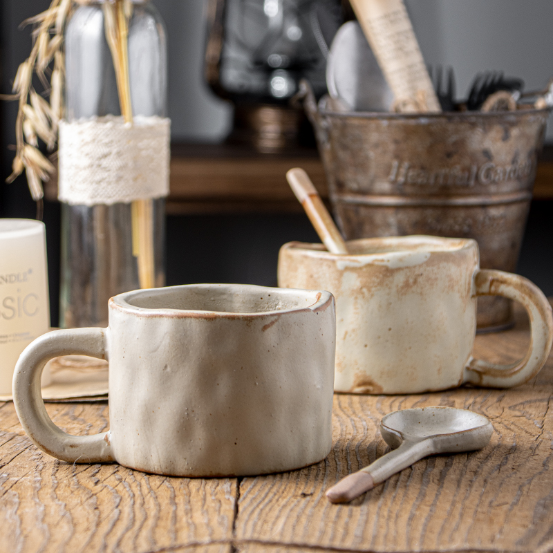 日式粗陶咖啡杯子设计小众复古陶瓷马克杯家用早餐牛奶杯情侣水杯