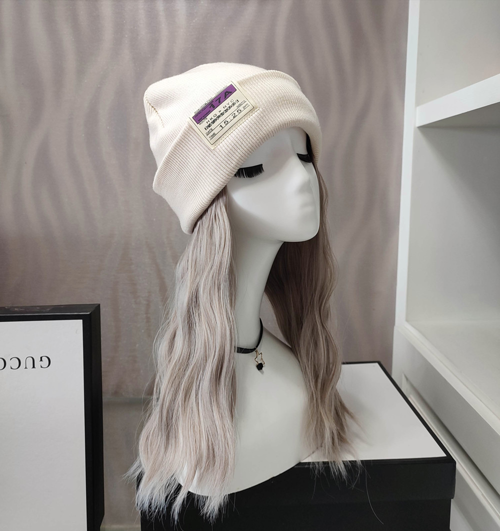 韩版假发帽子一体女可拆卸潮百搭针织毛线包头护耳贴布化疗帽子冬