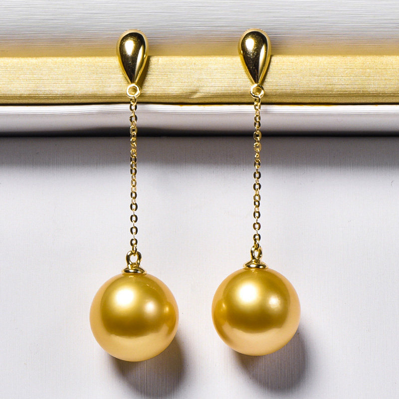 鑫润深浓原色18k金南洋海水珍珠耳环长款耳线钉饰坠正圆送女友