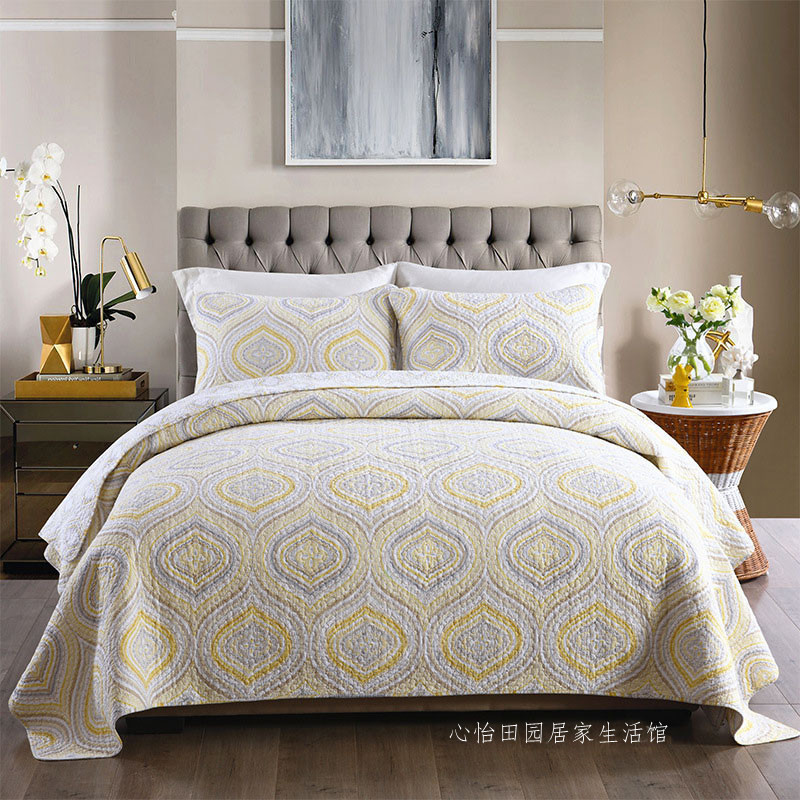 美式100%双面纯棉2024新款韩式高档绗缝被床盖三件套四季通用床单