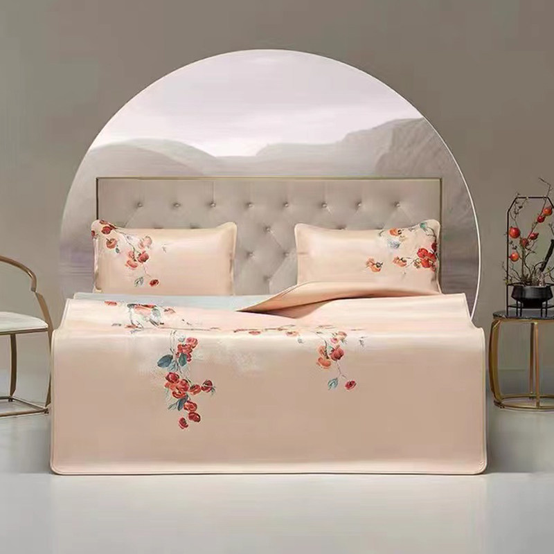 梦洁家纺彩绘头层水牛皮席三件套柿柿如意如梦令小荷锦绣南歌席子