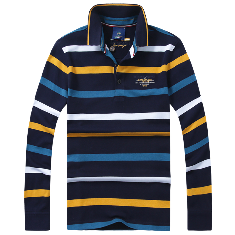 gold shark/金鲨秋冬新品男士厚金鲨鱼海洋风条纹长袖t恤