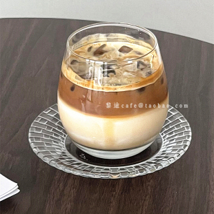 简约ins冰美式咖啡杯碟玻璃冷萃拿铁杯冷饮果汁杯特调饮品杯套装