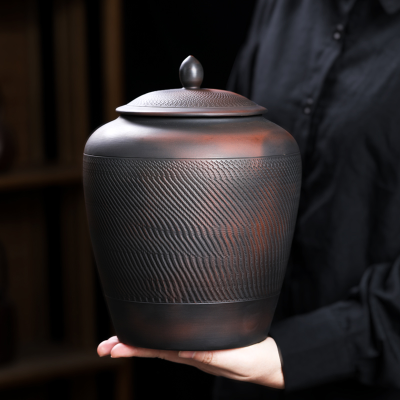 茶叶罐陶瓷密封罐复古紫陶防潮罐大号一斤装普洱茶罐存茶醒散茶罐