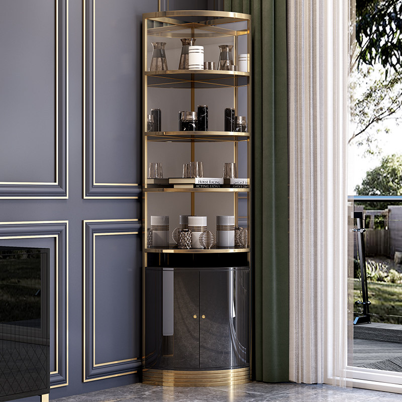 简约现代多功能餐边柜墙角镀金不锈钢边角客餐厅角落直角客厅酒柜