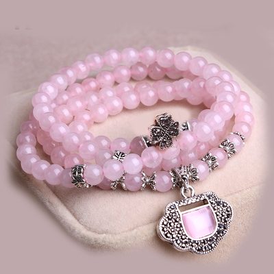 天然粉晶三圈手链粉水晶多圈手串旺招桃花芙蓉石甜美女饰品礼物
