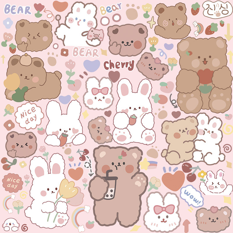 卡通可爱小熊兔子贴画行李箱旅行箱笔记本电脑手机ipad贴纸ins风